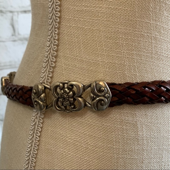 BRAIDED Brown Leather and Silver Chain Belt - Picture 4 of 10